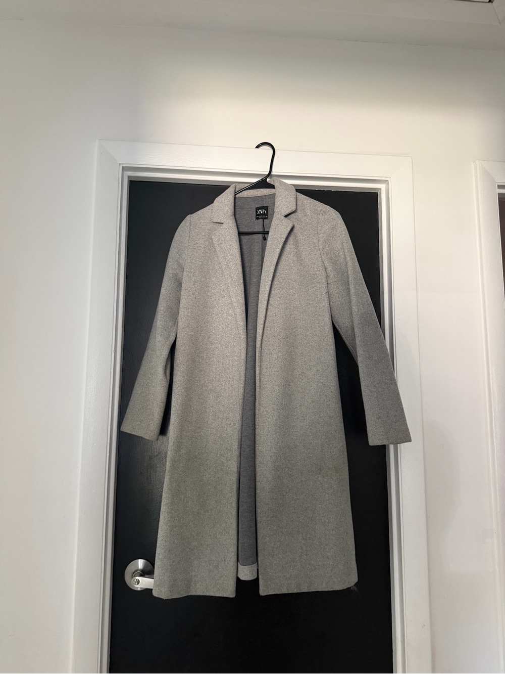 Zara Gray Long Wool-Blend Open Front Trench Coat